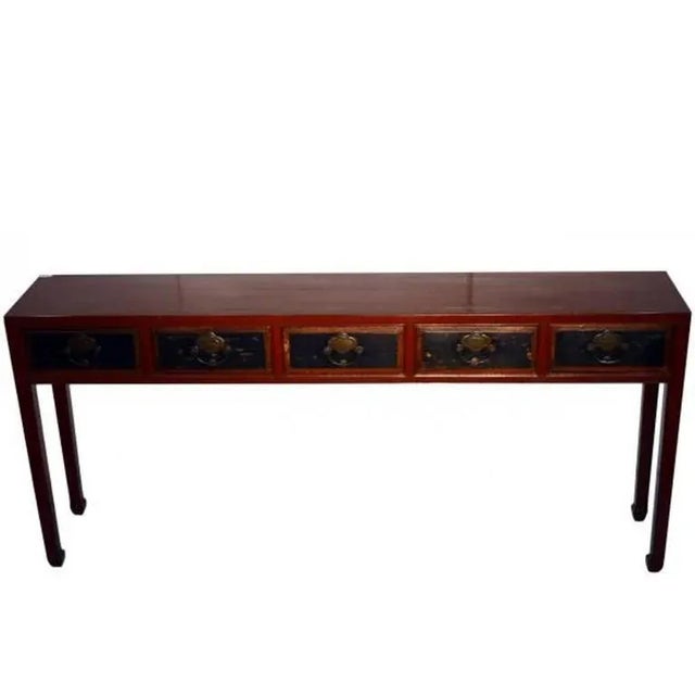 Mid 19th Century Red Lacquer Console Table With Black Lacquer Drawers From 19th Century, China For Sale - Image 5 of 5