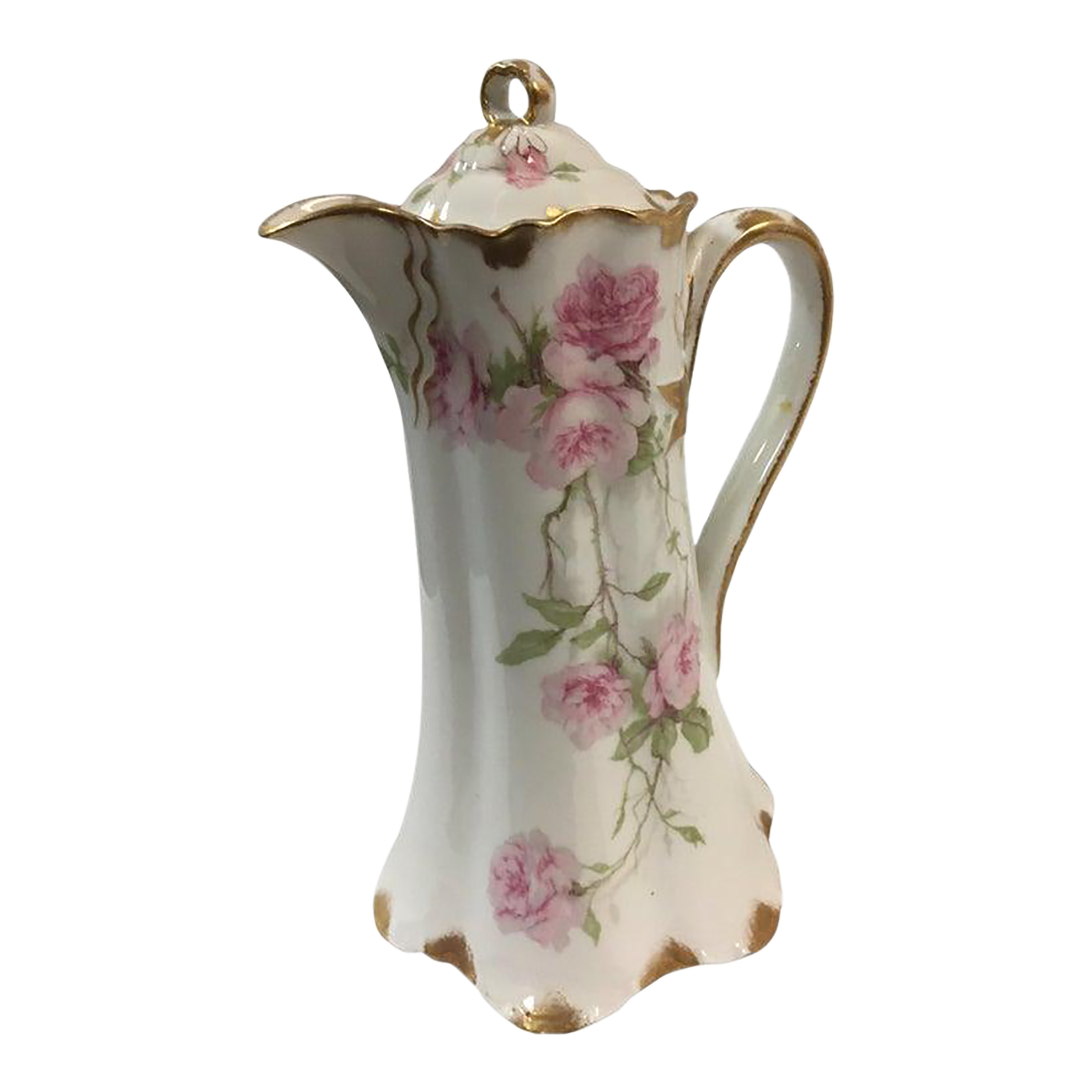 Antique Haviland Limoges French Chocolate Pot W/ Pink Rose Motif
