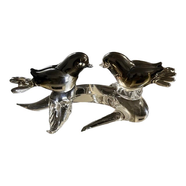 1970s Murano S. Puccini Signed Italy Glass Birds on Branch Sculpture Art Glass 9in For Sale