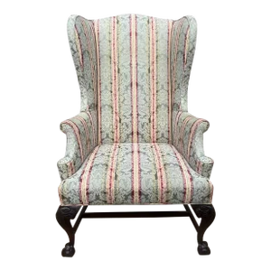 Antique Chippendale Style Mahogany Library Wingback Chair, Eagle Claw & Ball Foot Legs