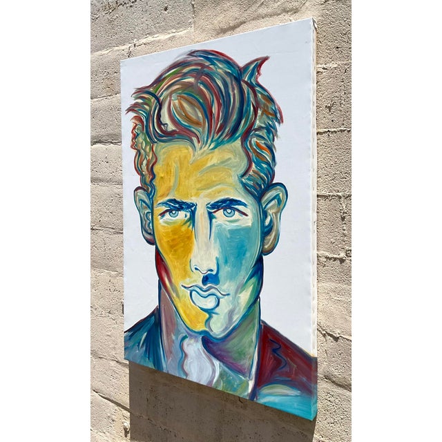 Figurative Vintage Boho Original Oil Painting on Canvas For Sale - Image 3 of 8