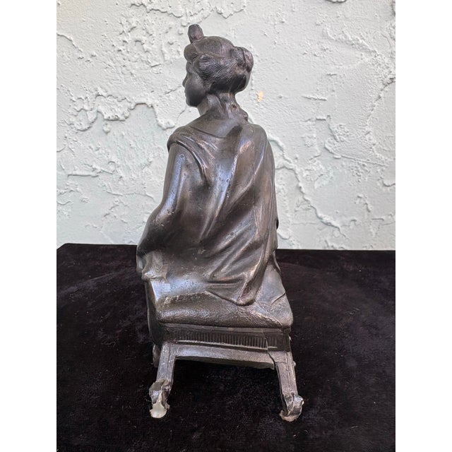 Traditional Antique Spelter Lady With Harp Sculpture, Classical Figural Accent, C. 1900–1920 For Sale - Image 3 of 8