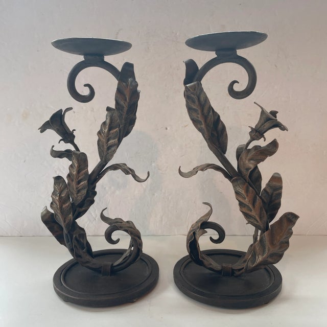 Vintage Artisan Hand Wrought Metal Candlestick Holders - Set of 2 For Sale - Image 13 of 13
