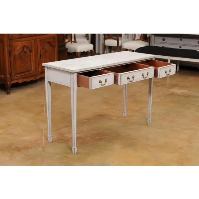 Swedish 1890s Painted Wood Console Table with Three Drawers and Tapered Legs For Sale - Image 9 of 13