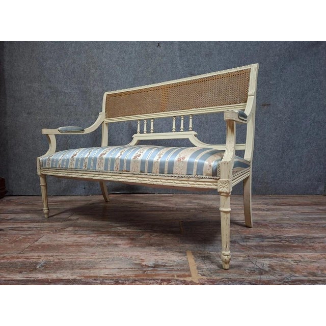 Blue Louis XVI Style Bench in Wood and Fabric For Sale - Image 8 of 10
