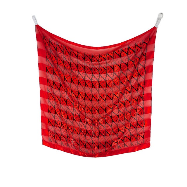 Calvin Klein Red Monogram 100% Silk Scarf | Chairish