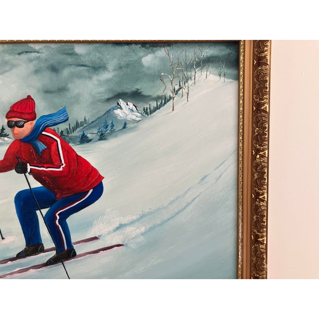 Artist: Phil Julian Title: Alpine Skier (Winter Mountain Scene) Date: Circa 1970s–1980s Medium: Oil on canvas Framed Size:...