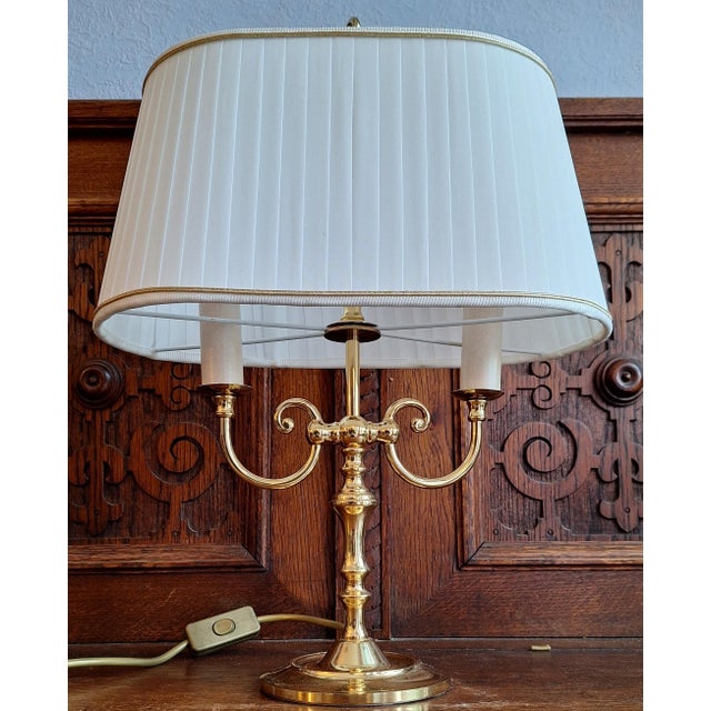 Vintage Table Lamp with Brass Frame and Cream-White Fabric Shade from Schulz & Adam, 1990s For Sale - Image 6 of 8
