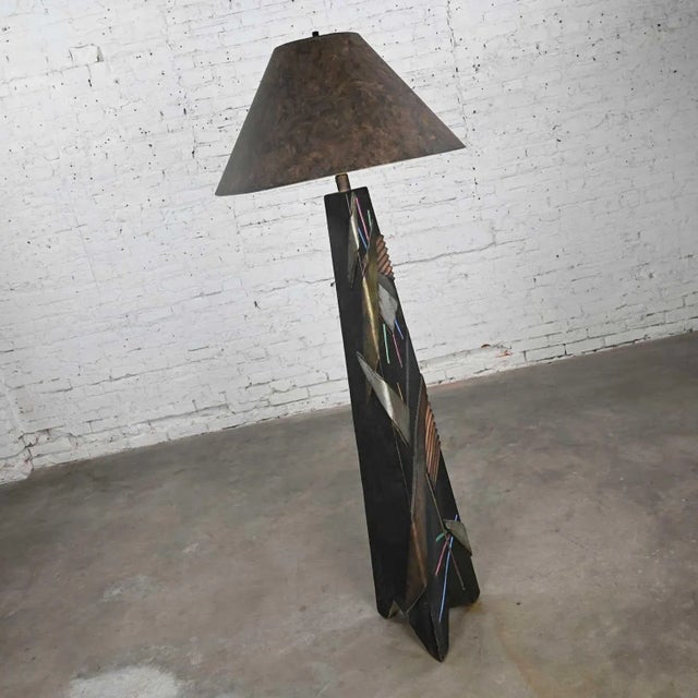 Postmodern Postmodern Artmaster Studios Geometric Triangular Hand Painted Plaster Floor Lamp For Sale - Image 3 of 13