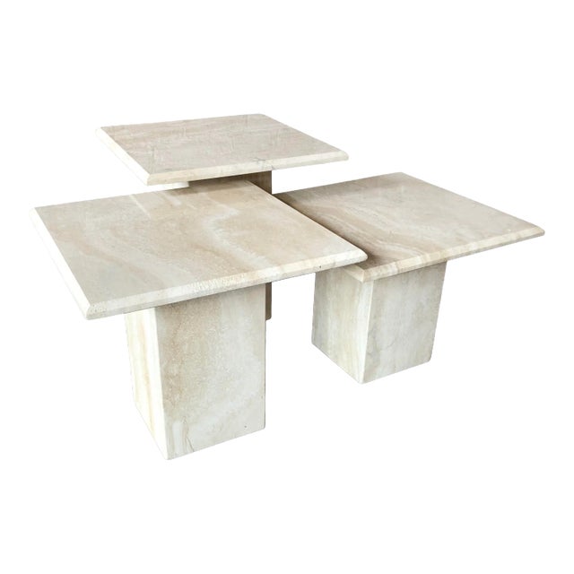 Vintage Italian Postmodern Travertine Coffee Table Trio - 3 Pieces For Sale
