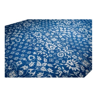 8x10 Blue Traditional Floral Oushak Hand Knotted Wool Carpet Rug For Sale