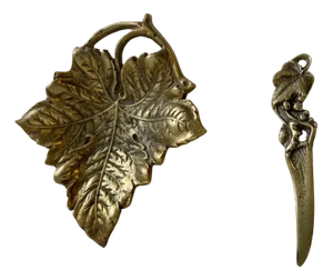 Art Nouveau Wine Leaf Dish and Letter Opener in Brass, 1940s, Set of 2