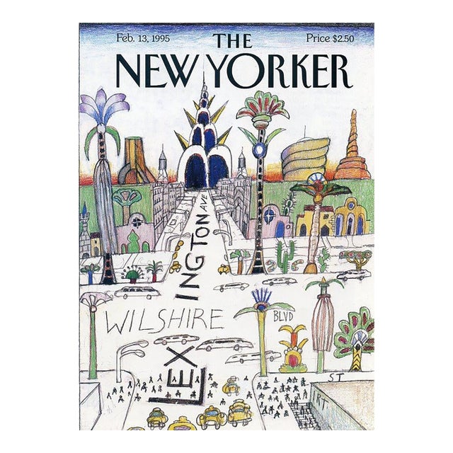 1995 Vintage New Yorker Cover, February 13 (Saul Steinberg), Original New Yorker Magazine Cover, New York City, Los Angeles For Sale