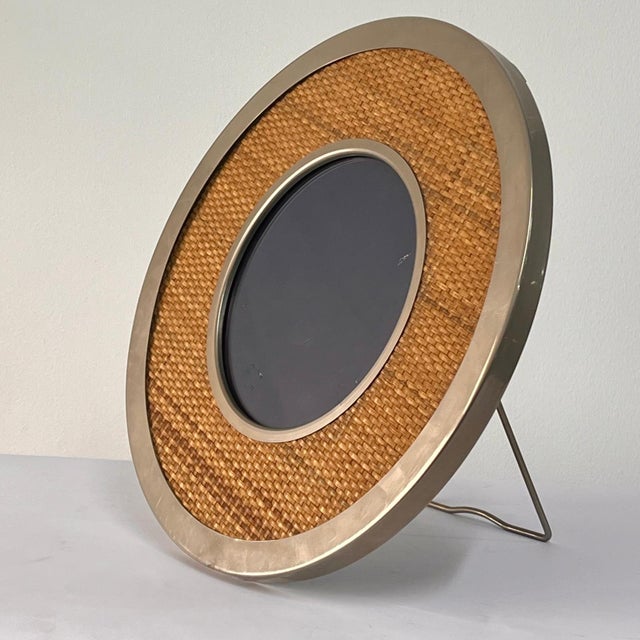 Large Circular Countertop Mirror in Rush and Chrome by Tommaso Barbi, 1970s For Sale - Image 4 of 5