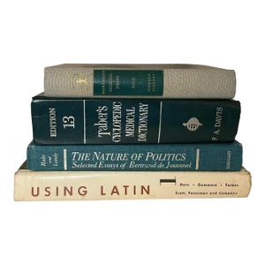 Mid-Century Vintage Book Stack in Green, Gray and Cream - Set of 4