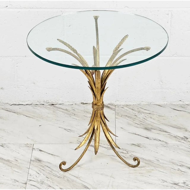Hans Kögl 1970s Hans Kögl Gilt Metal Sheaf of Wheat Side Table With Glass Top For Sale - Image 4 of 5