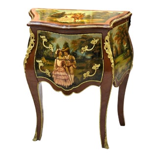 French Rococo Hand-Painted Accent Chest With Gold Leaf Details & Romantic Landscape Artwork For Sale