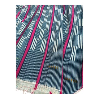 Vintage African Indigo Baule Mudcloth Pink Stripes 54”l X 42”w Textile | No. 161 For Sale