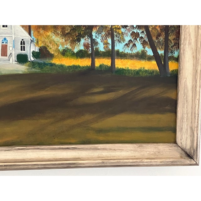 Farmhouse Vintage Autumn Church Landscape Painting by Lou Kelley For Sale - Image 3 of 11