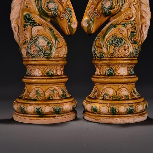 Pair of Vintage Sancai Glazed Horse Head Figurines / Sculptures For Sale - Image 9 of 9