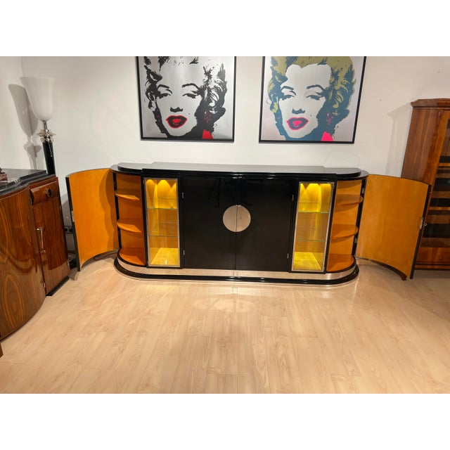 Large Art Deco Sideboard in Black Lacquer & Maple, France, 1930 For Sale - Image 4 of 18