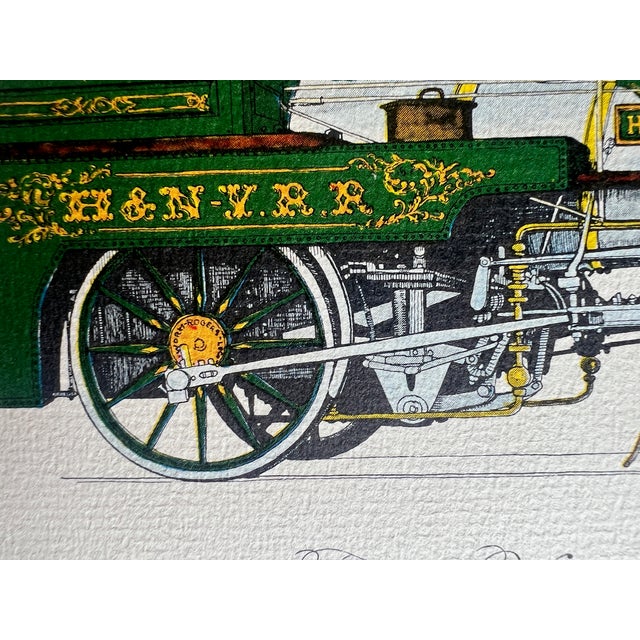 Forest Green 1950s Evelyn Cuero "The Hackensack" 1860 Steam Locomotive Print For Sale - Image 8 of 9