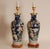 Ceramic Vintage Famille Rose Vase Lamps Chinese Porcelain Blue Fond Table Lamps - a Pair For Sale - Image 7 of 14