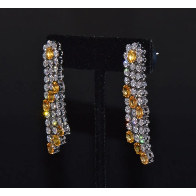 Certified Natural 8.96CTS VS F Diamond Yellow Sapphire 18K Solid Gold Dangle Earrings, A Pair For Sale - Image 4 of 10