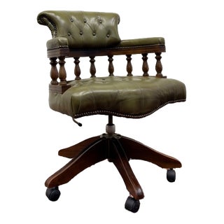 English Chesterfield Desk Chair in Green For Sale