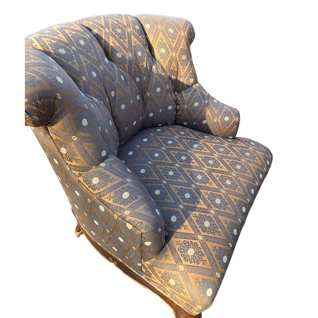Traditional 1990s Marge Carson Boudoir Lounge Accent Chair French Tuffed Wingback Armchair Regency For Sale - Image 3 of 15