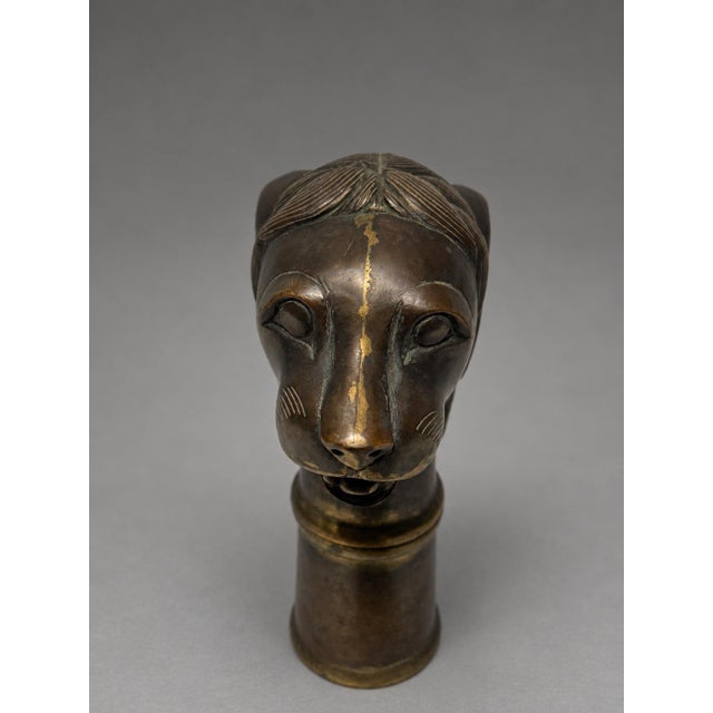 Copper European Patinated and Parcel-Gilt Lion-Head Vesta or Match Safe, Circa 1900 For Sale - Image 8 of 9