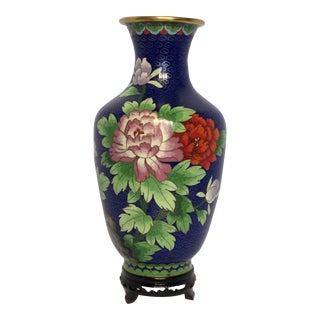 Asian Cobalt Cloisonne Vase For Sale