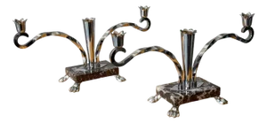 Art Deco Style Candelabras in Chrome and Marble, Sweden, 1950s, Set of 2
