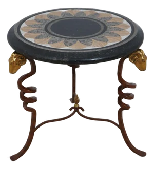 Maitland Smith Piera Dura Marble Top Rams Head Lamp Table