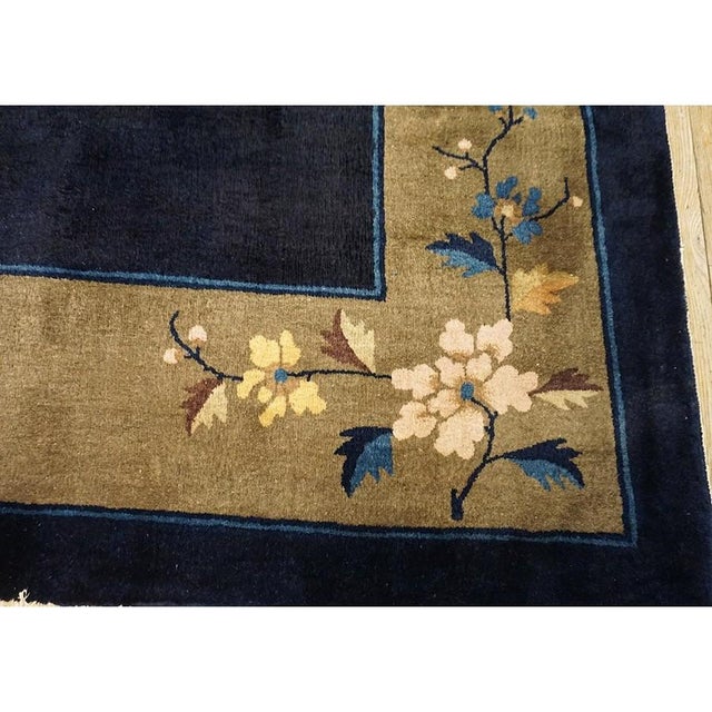 Art Deco 1920s Navy Blue Antique Chinese Painterly Peking Knotted Large Oversized Big Rug For Sale - Image 3 of 10