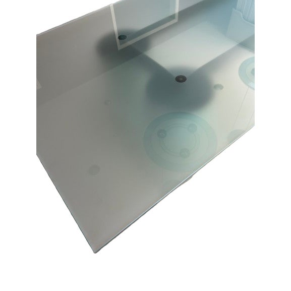 Light Green Large 118" Serenissimo Postmodern Dining Table, Seats 10, Semi-Opalescent Glass & Venetian Stucco Columns, 1987 (Original Catalog) For Sale - Image 8 of 9