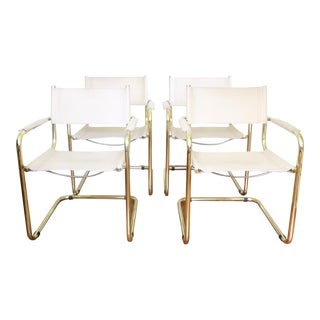Brass & Leather Italian Dining Chairs - Set of 4 For Sale