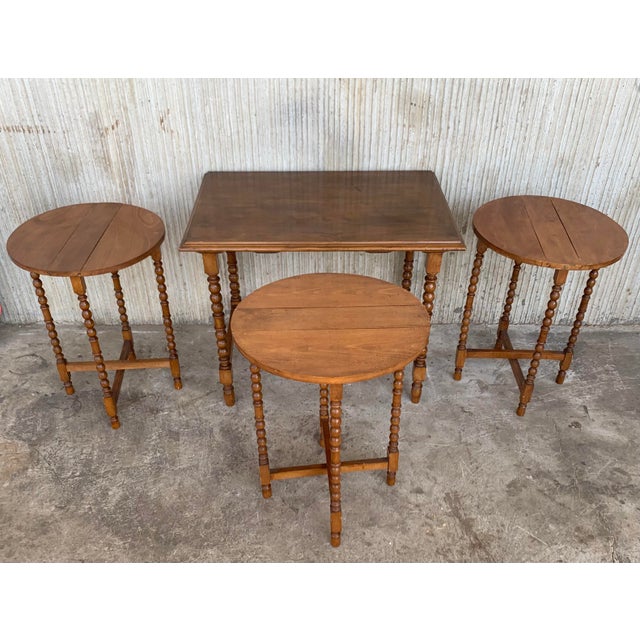 20th Spanish Walnut Nesting and Folding Tables With Turned Legs - 4 Pieces For Sale - Image 6 of 13