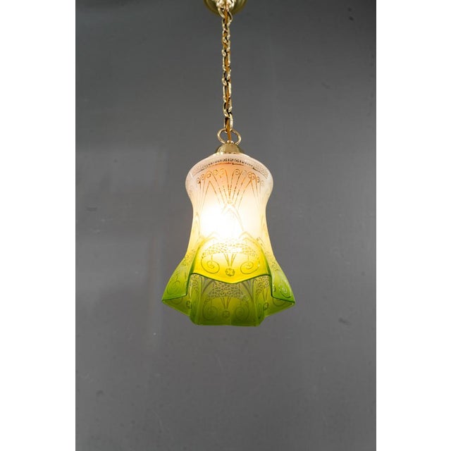 Art Nouveau Pendant with Green Glass Shade, Vienna, 1908 For Sale - Image 15 of 17