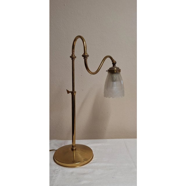 Vintage Adjustable Table Lamp with Brass Frame and Matt Fluted Glass Shade, 1980s For Sale - Image 4 of 7
