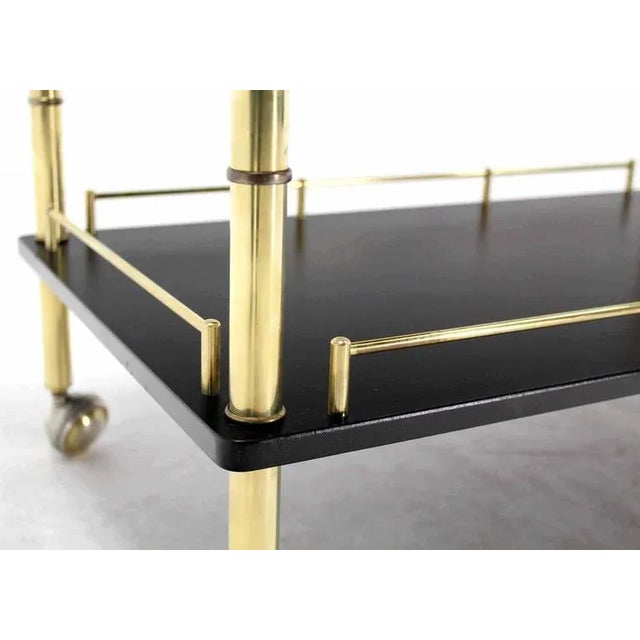 Metal Hollywood Regency Faux Bamboo Brass Gallery 2-Tier Rectangular Rolling Bar Tea Cart For Sale - Image 7 of 10