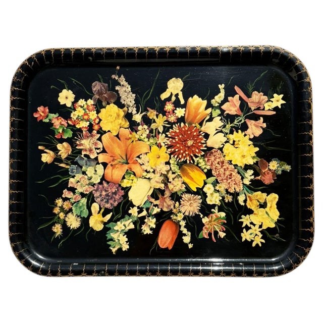 Large Black Papier-Mâché Tray, France, 1970 For Sale - Image 10 of 10