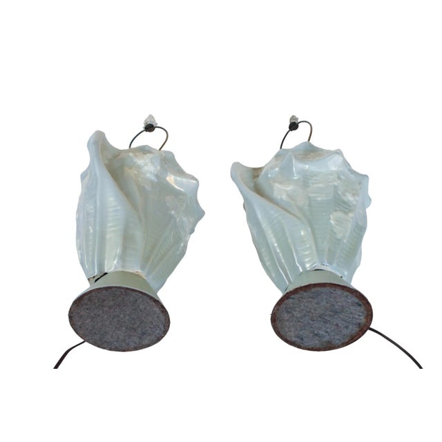 Pair of Vintage 1960s Faux Conch Shell Ceramic Table Lamps W/ Capiz Sea Shell Shade For Sale - Image 10 of 12