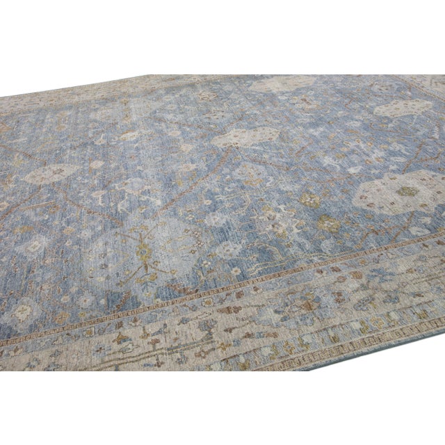 Apadana's Persian Tabriz Style Handmade Floral Blue Wool Rug For Sale In New York - Image 6 of 7