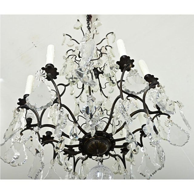 French Vintage Baguès Style Bronze & Crystal Chandelier For Sale - Image 11 of 12