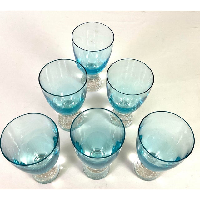 Modern 1990s Portuguese Controlled Bubble, Blue, 4 Ounce Shooter/Shot Glasses – Set of Six For Sale - Image 3 of 5