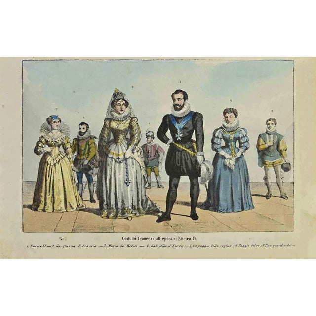 French costumes at the time of Henry IV is a lithograph made by Auguste Wahlen in 1844. Hand colored. Good condition. At...
