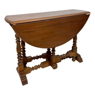 Mid-Century Spanish Drop-Leaf Dining Table with Barley Twist Legs, 1940 For Sale