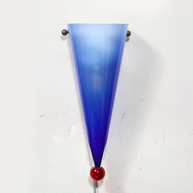 Mid-Century Hand-Blown Periwinkle Murano Glass Conical Sconces Signed Cenedese For Sale - Image 10 of 16