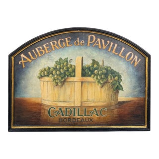 Antique Auberge De Pavillion Cadillac Bordeaux Winery Advertising Sign For Sale